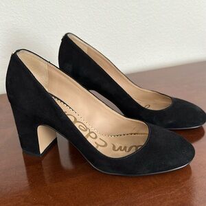 Sam Edelman block heel suede pumps.
